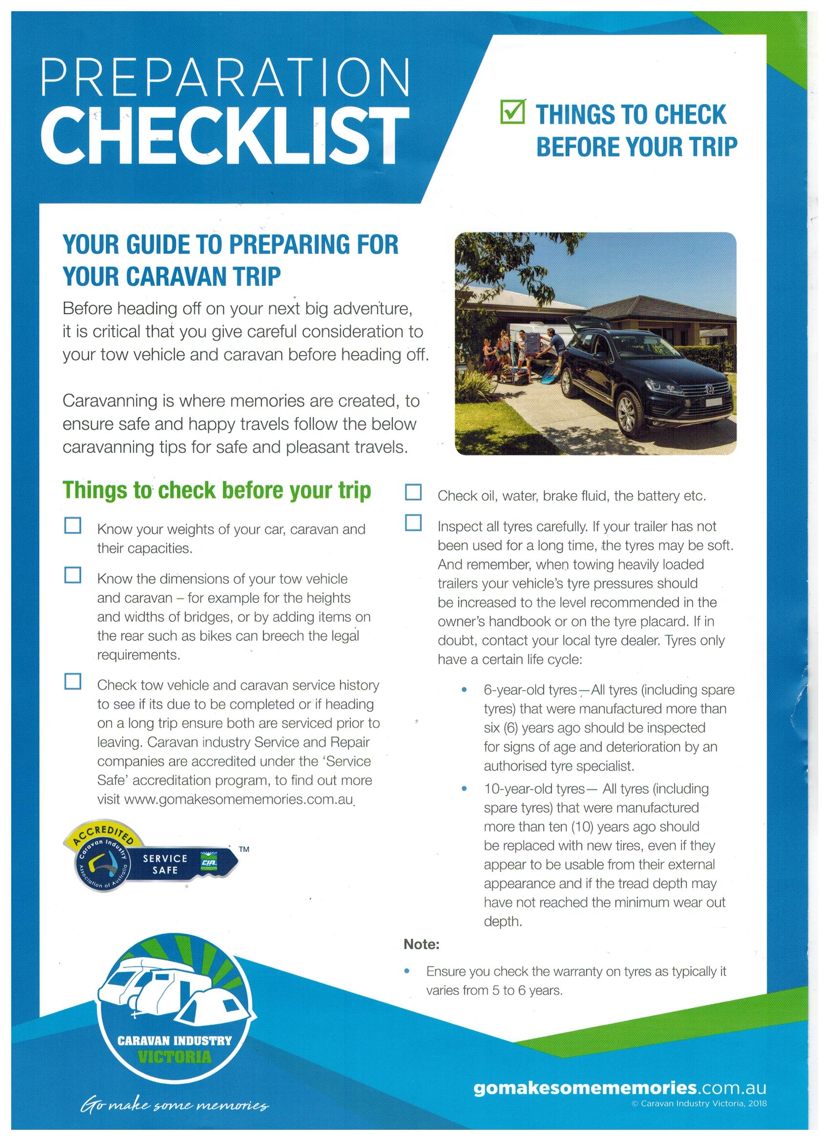 Road Preparation Check List