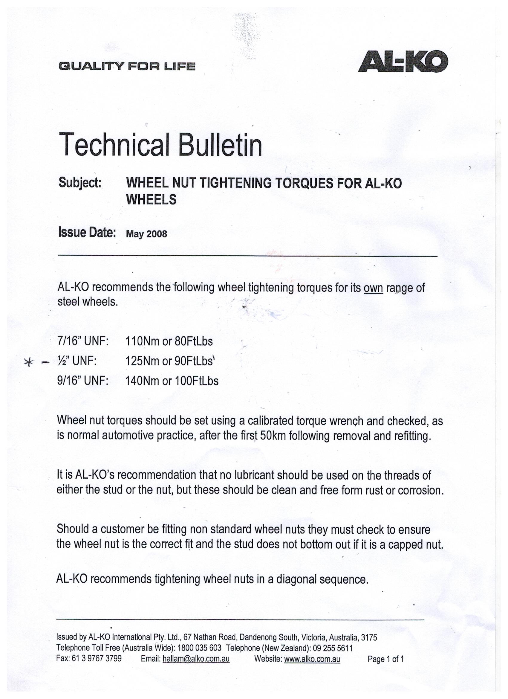 Conquest Wheel Nut Tightening Instructions
